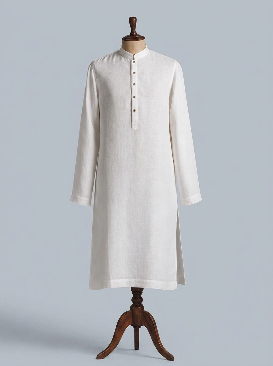 The White Linen Kurta — Pure flax · bandhgala collar