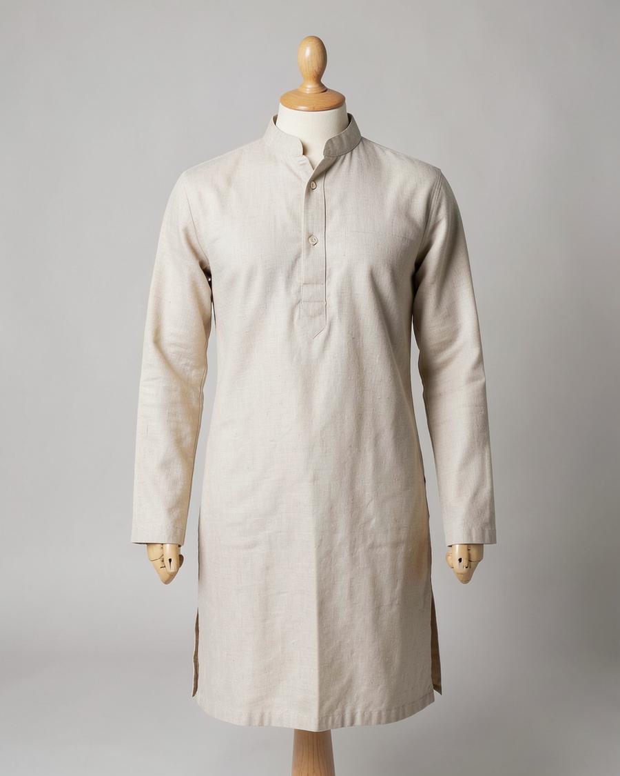 The Sand Khadi Kurta — Handspun khadi · band collar